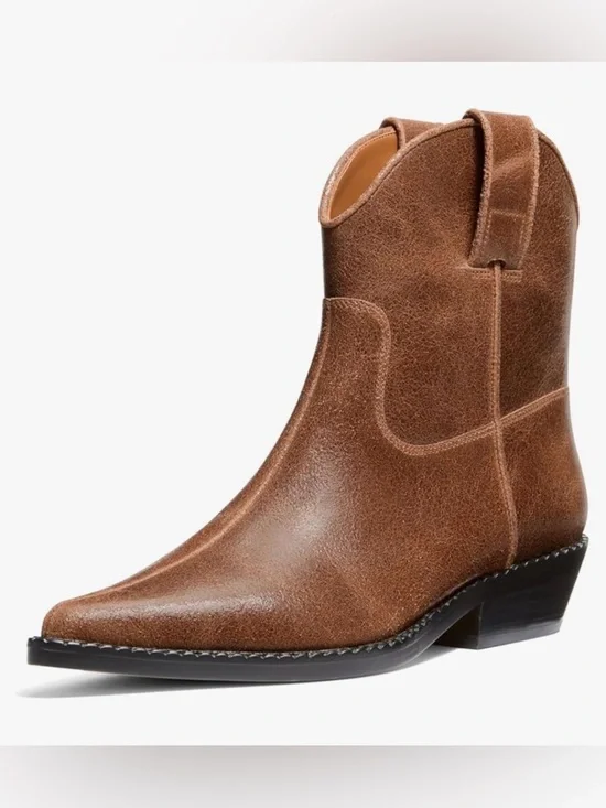 NEW MICHAEL KORS NOEMIE DISTRESSED WESTERN BOOTS IN LUGGAGE 8.5 - Picture 2 of 12